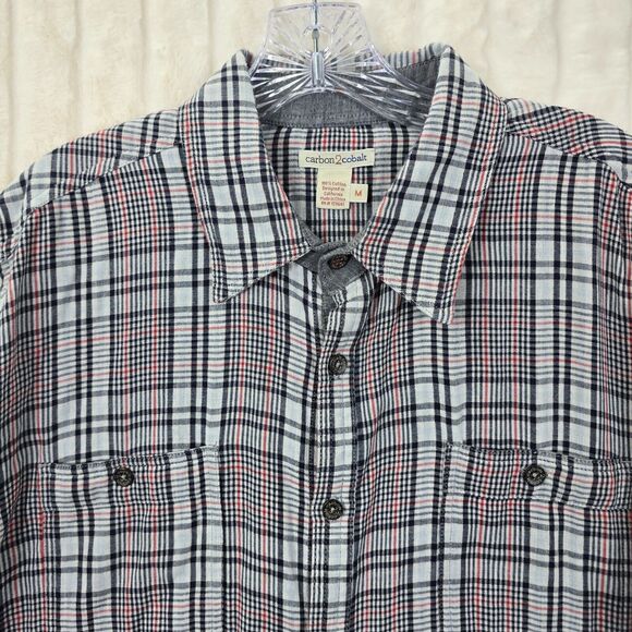 CARBON2COBALT Shirt Men's Gray Plaid Check Button Up Shirt Size M - Picture 2 of 10